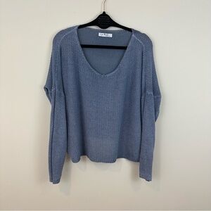 Gigi Moda Blue V-Neck Sweater Open Knit Boxy Fjt One Size Women’s